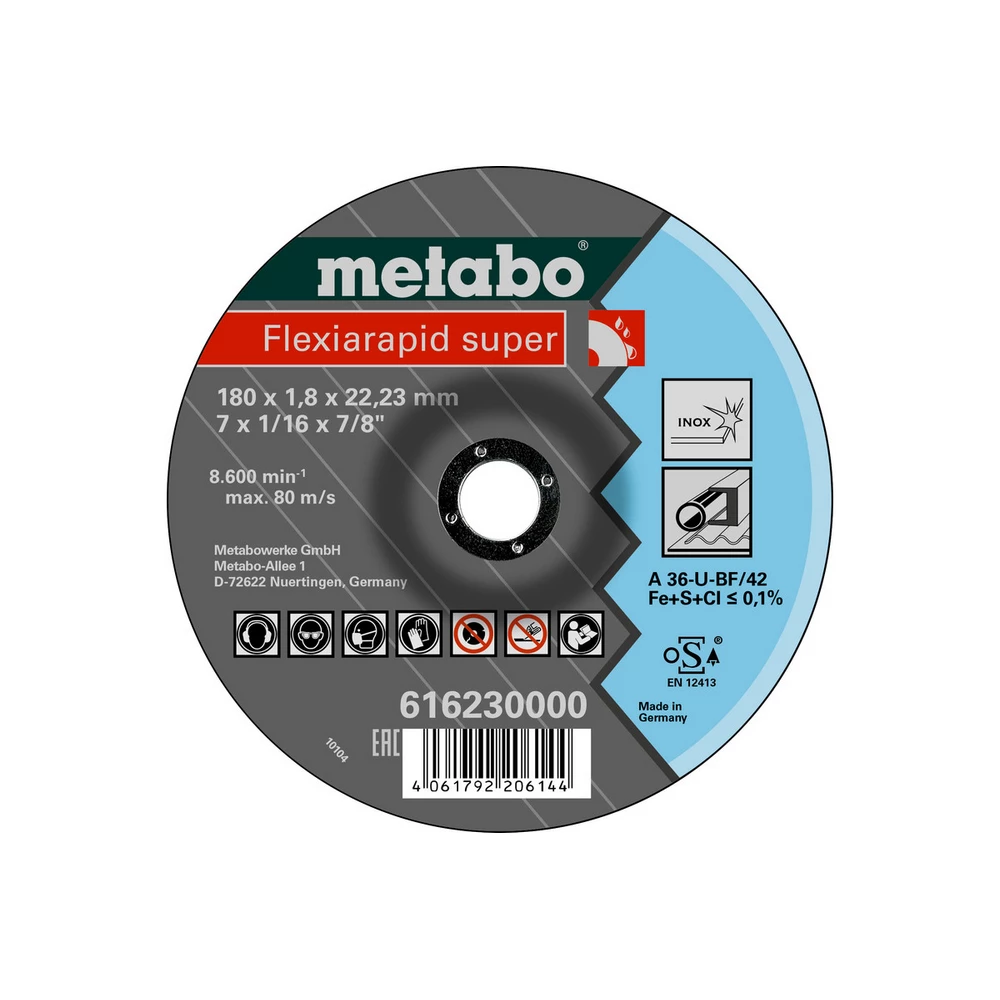 Metabo Flexiarapid super 180x1,8x22,23 Inox, Trennscheibe, gekröpfte Ausführung #616230000